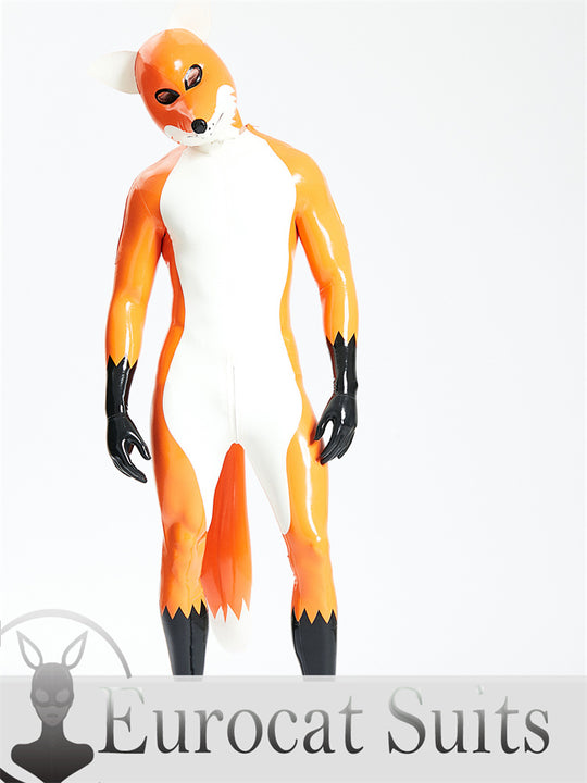 eurocat Male Latex Hood Rubber Fetish Wear Cosplay catsuits With Inflatable Tail