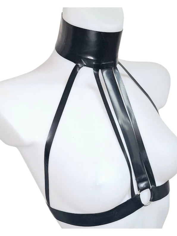 Latex Body Chest Harness with Wide Collar Choker