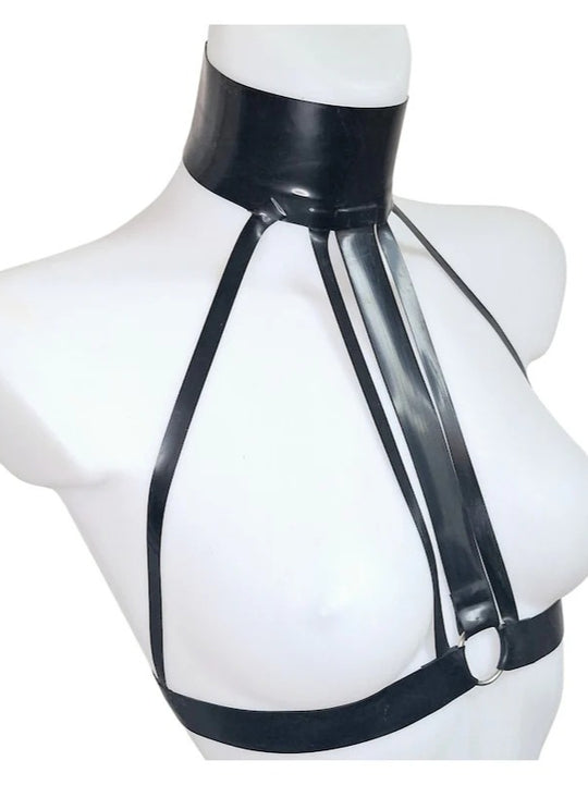 Latex Body Chest Harness with Wide Collar Choker