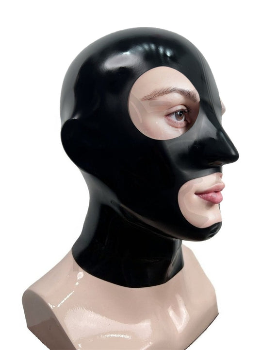 Latex Mask black rubber open mouth eyes Hood