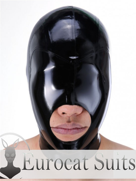 eurocat Male Latex Hood Rubber Fetish Wear Cosplay catsuits MASK BIG MOUTH