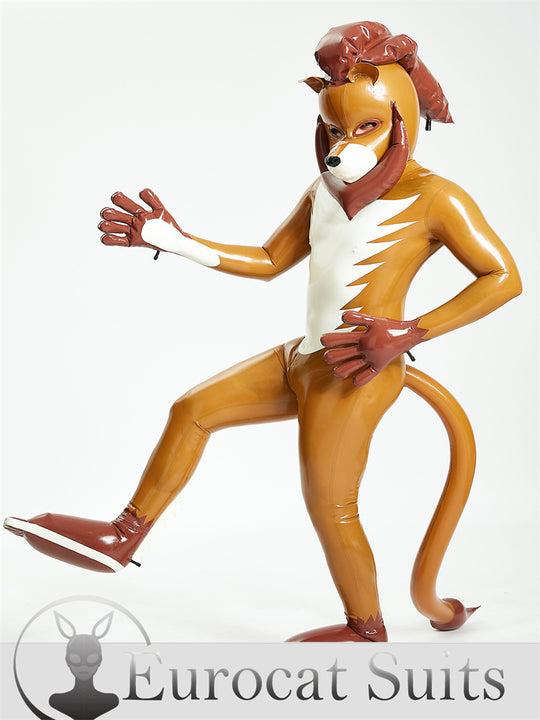 eurocat Male Latex Hood Rubber Fetish Wear Cosplay Lion Inflatable Animal Suit