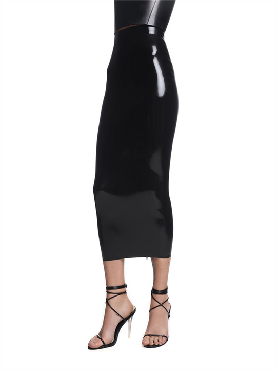 Eurocat high - waisted black latex midi skirt
