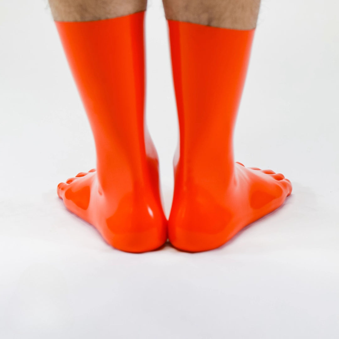 Short latex orange five toe socks