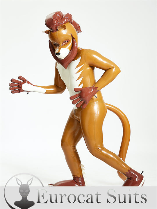 eurocat Male Latex Hood Rubber Fetish Wear Cosplay Lion Inflatable Animal Suit