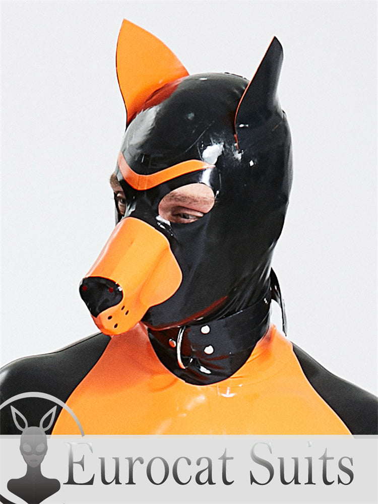 eurocat Male Latex mask Rubber Fetish Wear Cosplay catsuits PUPPY  Hood