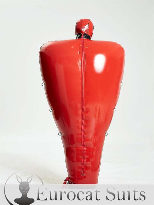 Sexy Unisex Latex Inflatable Bondage Suit main color is Red thickness is 0.8mm