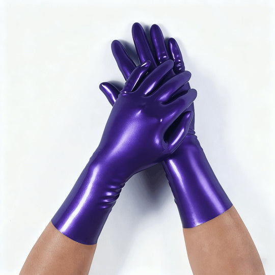 Metal purple latex short tube gloves five finger gloves