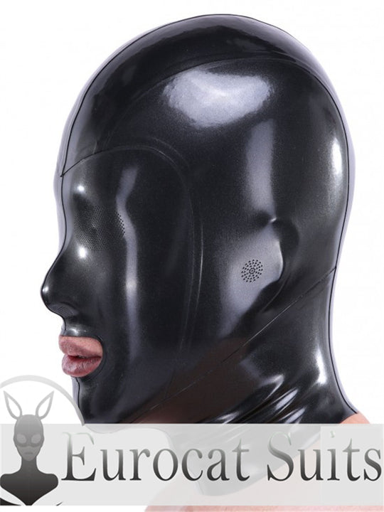 eurocat Male Latex Hood Rubber Fetish Wear Cosplay catsuits MASK LASER PERFORATE