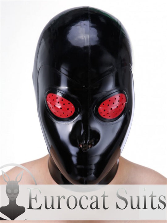 eurocat Male Latex Hood Rubber Fetish Wear Cosplay catsuits MASK FISH EYES MAK