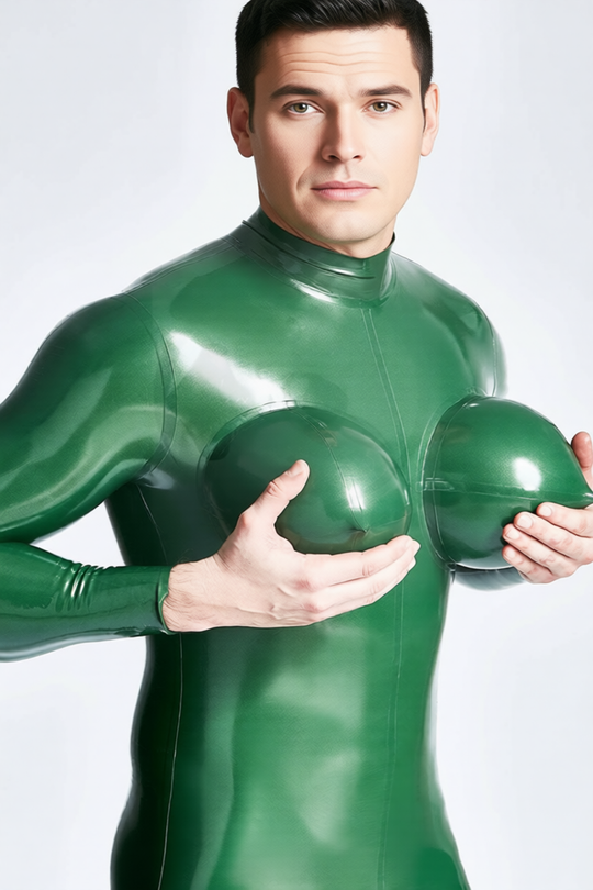 Eurocat Latex Catsuit mit aufgeblasenen Brüsten für Männer