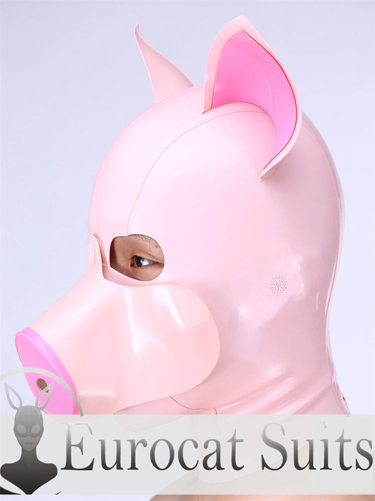 eurocat Male Latex Hood Rubber Fetish Wear Cosplay catsuits PIG MASK