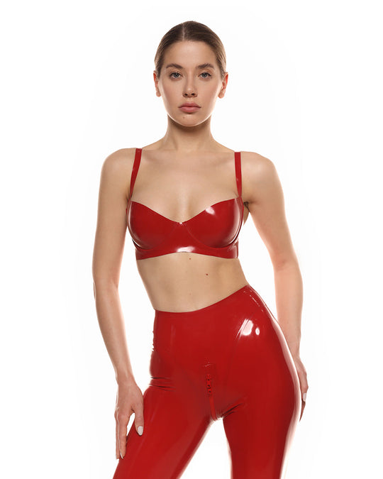 Glänzender Push-Up-BH aus Latex in Rot 