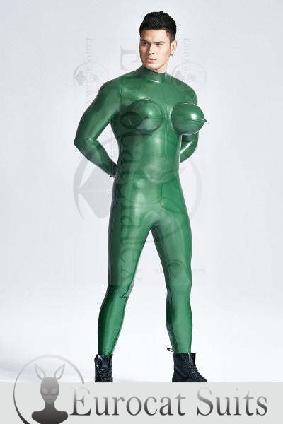 Eurocat Latex Catsuit mit aufgeblasenen Brüsten für Männer