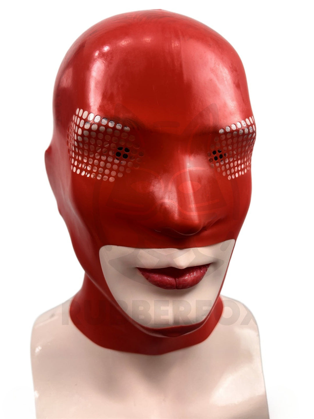 Latexmaske aus rotem Gummi mit offenem Mund 