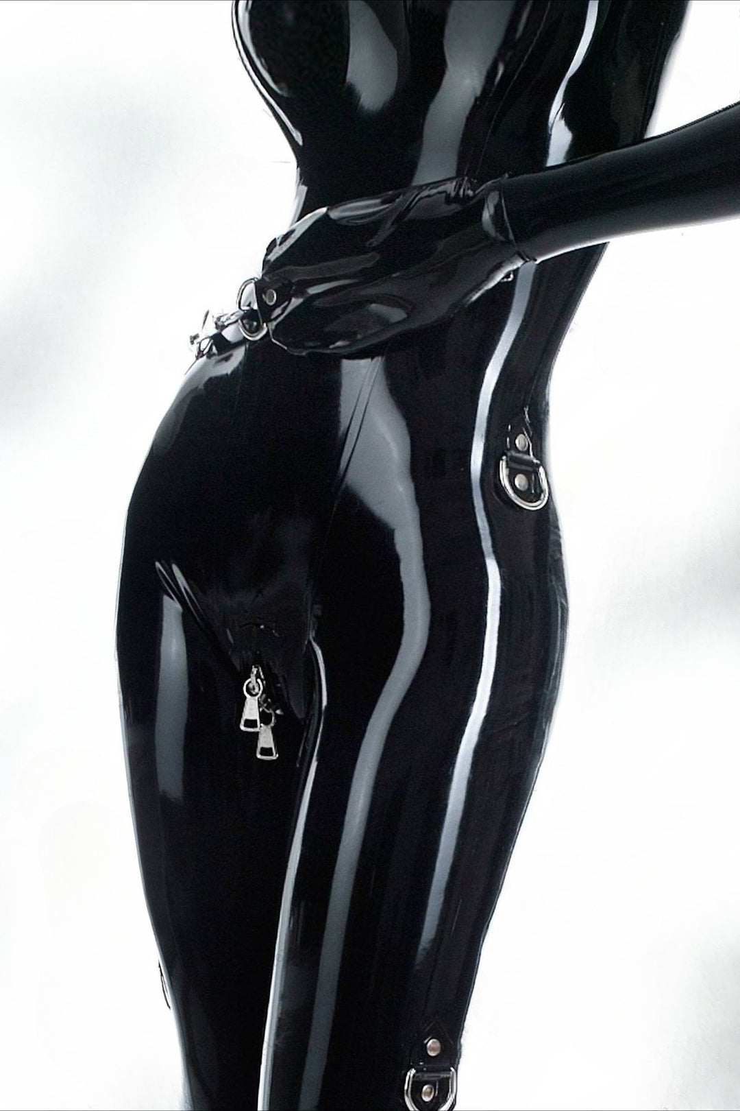 Latex Bodysuit Rubber Gummi D-rings bondage Catsuit mittens