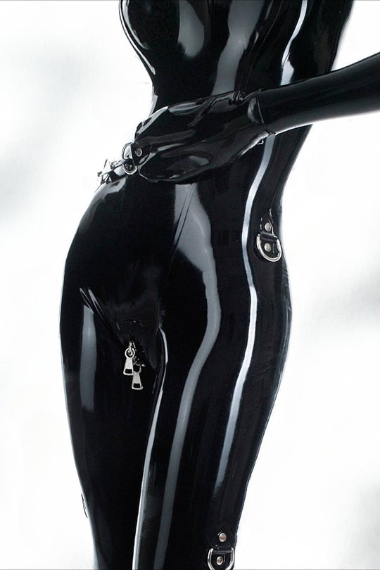 Latex Bodysuit Rubber Gummi D-rings bondage Catsuit mittens