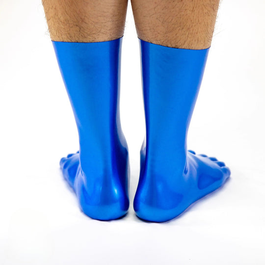 Short latex metal blue five toe socks