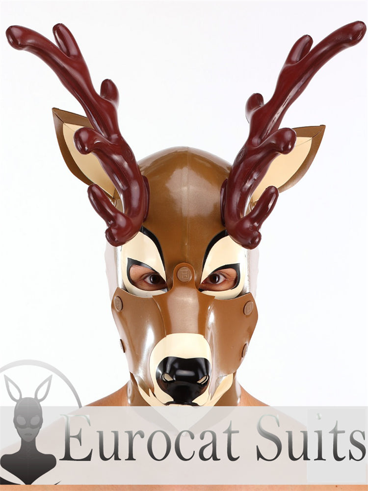 eurocat Male Latex Hood Rubber Fetish Wear Cosplay catsuits DEER MASK