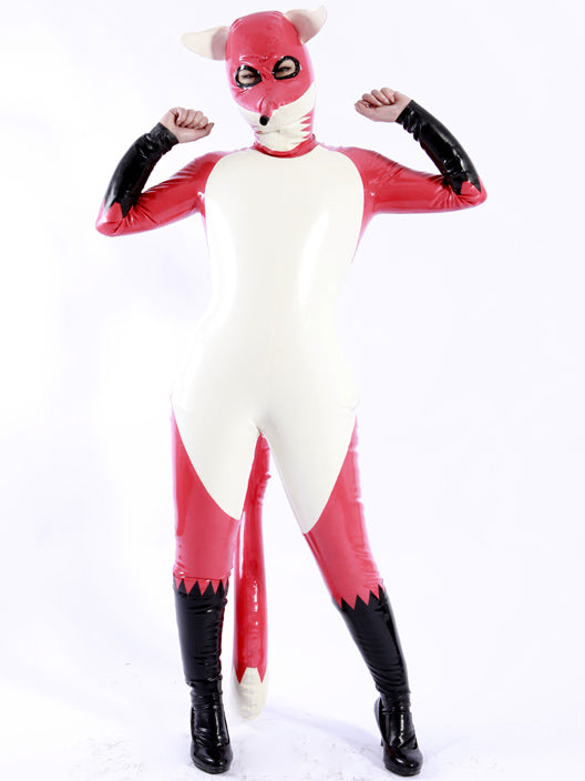 Latex Inflatable fox Catsuit hood cosplay