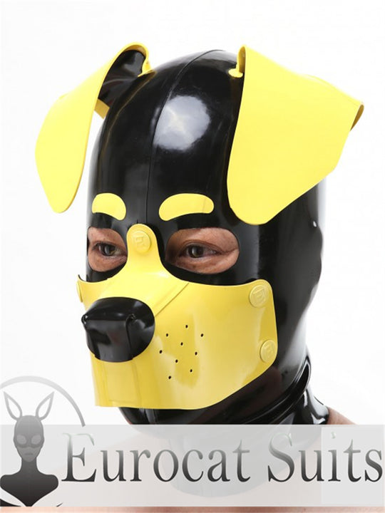 eurocat Male Latex Hood Rubber Fetish Wear Cosplay catsuits PUPPY FOLDED EARS MASK