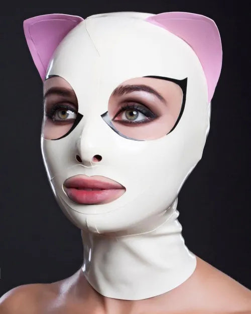 Latex cat mask with eyelashes and pink ears