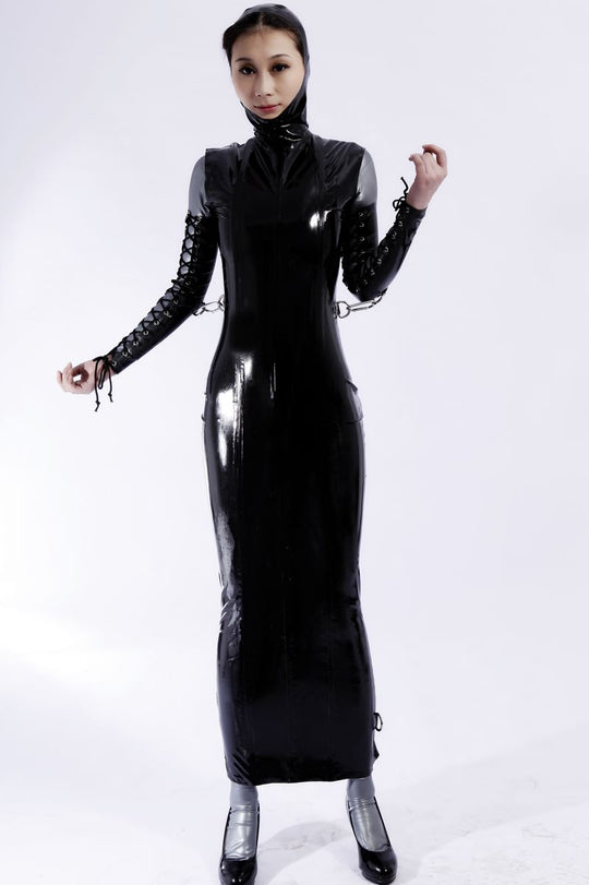 Latex Rubber Gummi bondage Dress lace up binder mask string