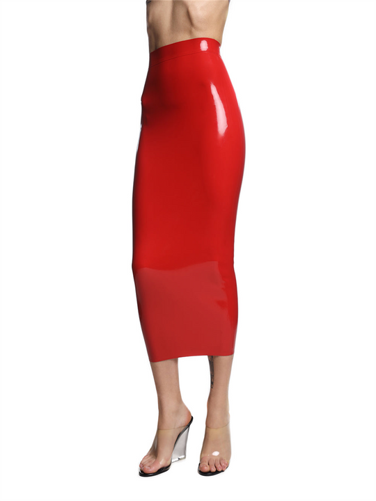 Eurocat high - waisted glossy latex midi skirt red