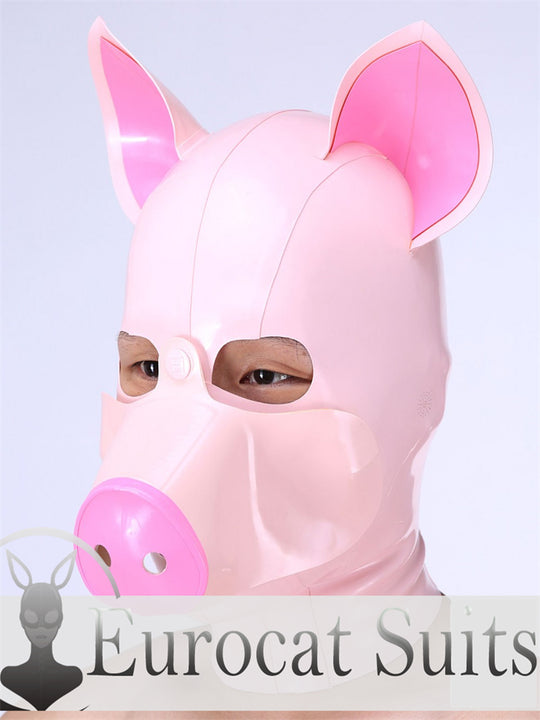 eurocat Male Latex Hood Rubber Fetish Wear Cosplay catsuits PIG MASK