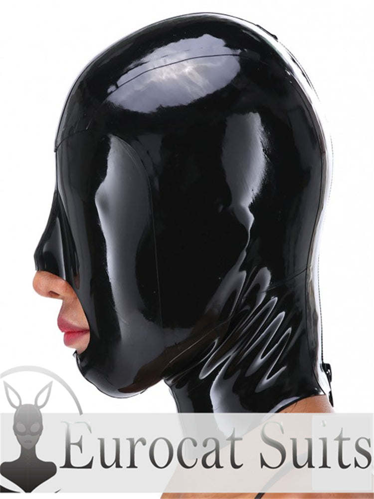 eurocat Male Latex Hood Rubber Fetish Wear Cosplay catsuits MASK BIG MOUTH