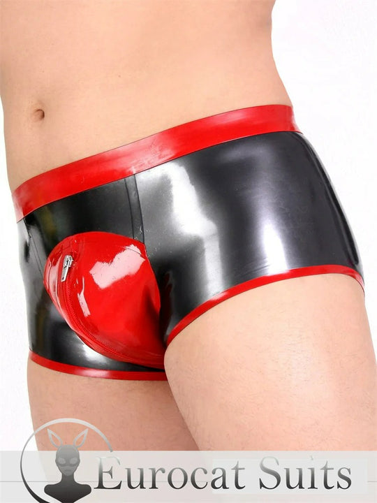Latex kurze Herrenhose Gummihose mit Schrittreißverschluss
