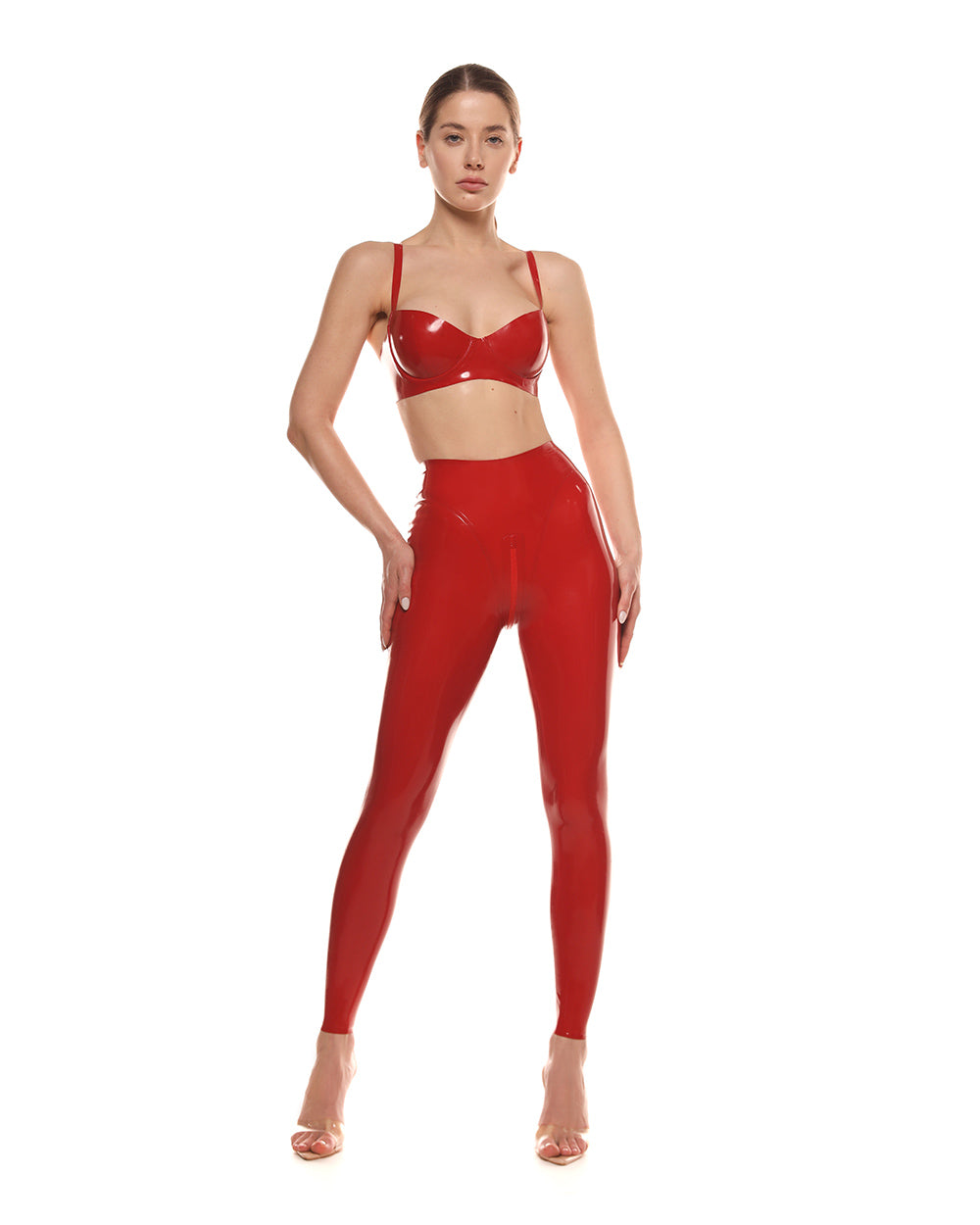 Glänzender Push-Up-BH aus Latex in Rot 