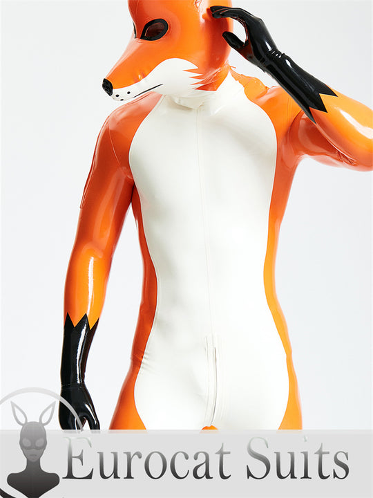 eurocat Male Latex Hood Rubber Fetish Wear Cosplay catsuits With Inflatable Tail