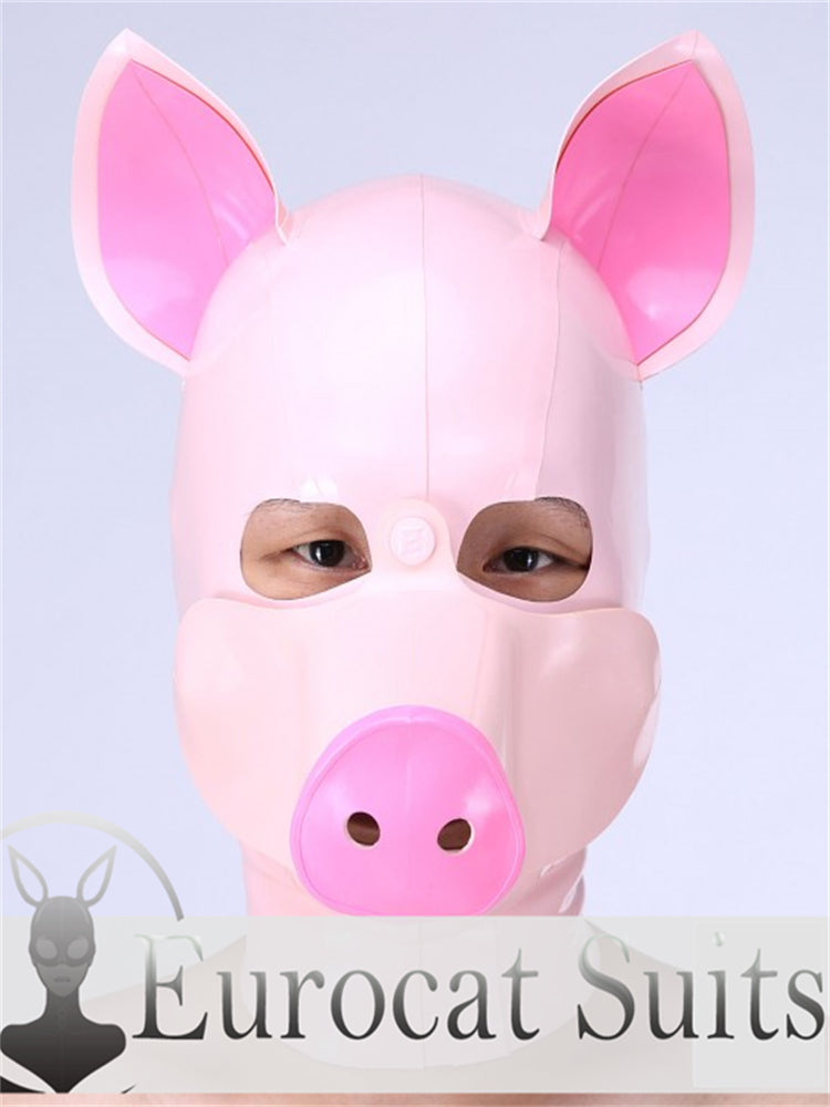 eurocat Male Latex Hood Rubber Fetish Wear Cosplay catsuits PIG MASK