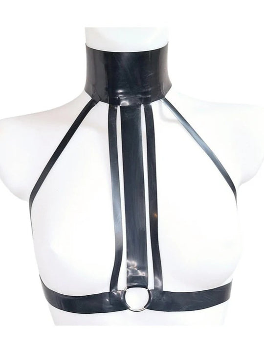 Latex Body Chest Harness with Wide Collar Choker