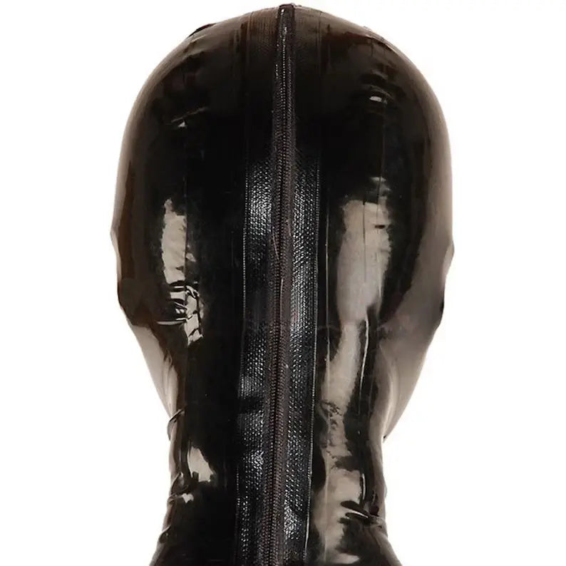 Latex hood in black and white with rear zipper