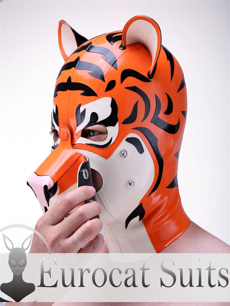 eurocat Male Latex Hood Rubber Fetish Wear Cosplay TIGER MASK catsuits