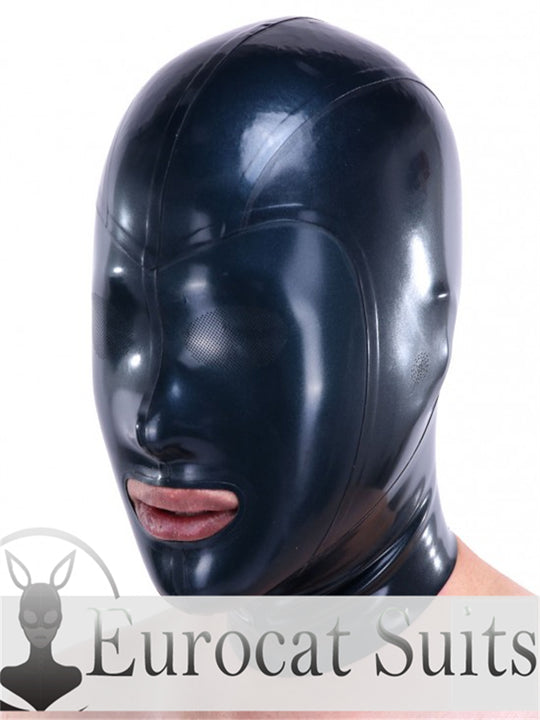 eurocat Male Latex Hood Rubber Fetish Wear Cosplay catsuits MASK LASER PERFORATE