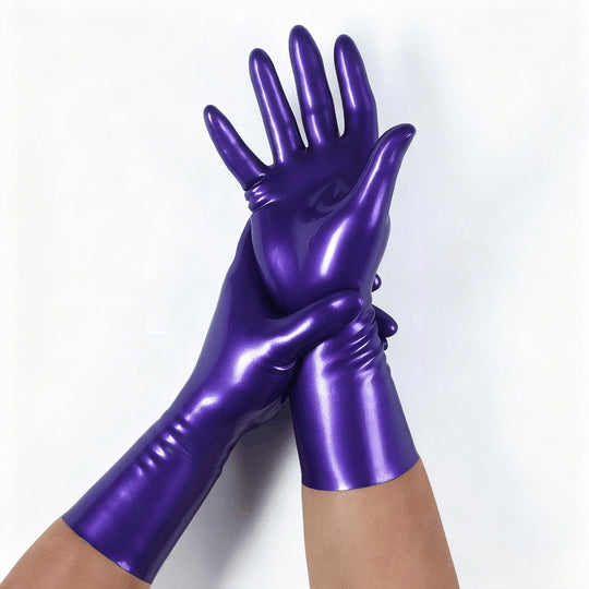 Metal purple latex short tube gloves five finger gloves