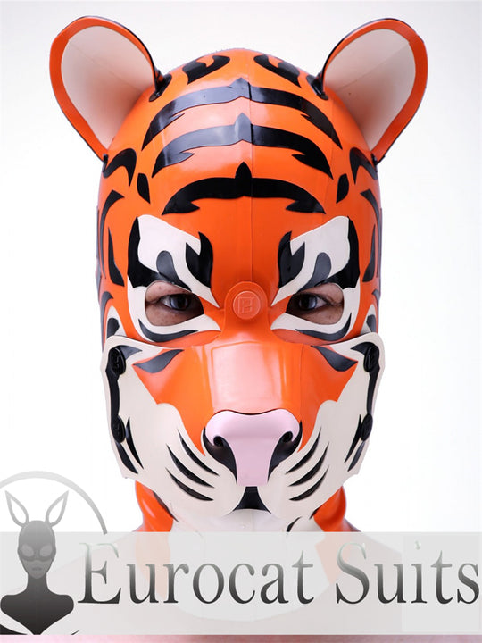 eurocat Male Latex Hood Rubber Fetish Wear Cosplay TIGER MASK catsuits