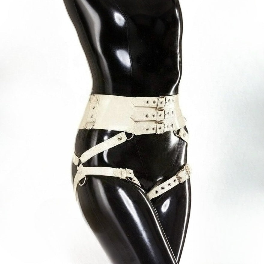Latex Gummi Rubber Buckle Corset belts leg bondage bustiers
