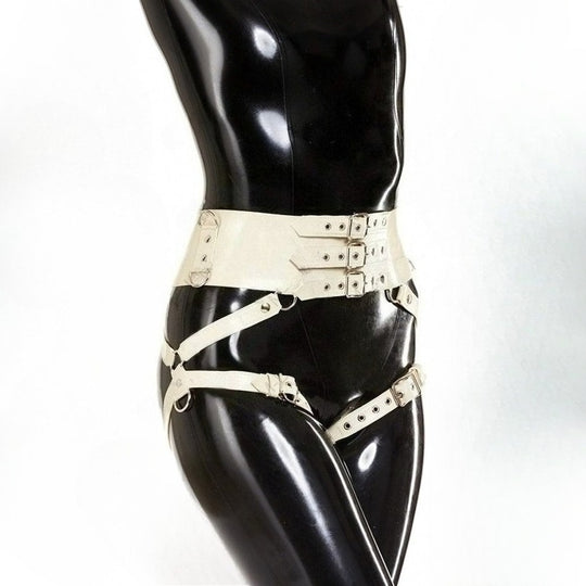 Latex Gummi Rubber Buckle Corset belts leg bondage bustiers
