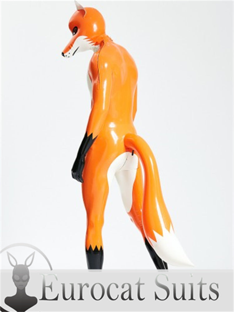 eurocat Male Latex Hood Rubber Fetish Wear Cosplay catsuits With Inflatable Tail