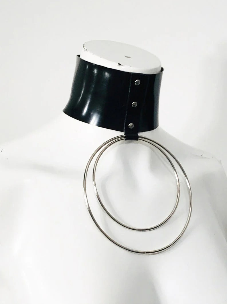 Latex Choker Collar with 2 Large Orings