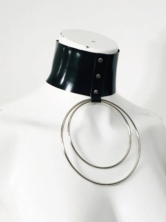 Latex Choker Collar with 2 Large Orings