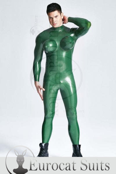 Eurocat Latex Catsuit mit aufgeblasenen Brüsten für Männer