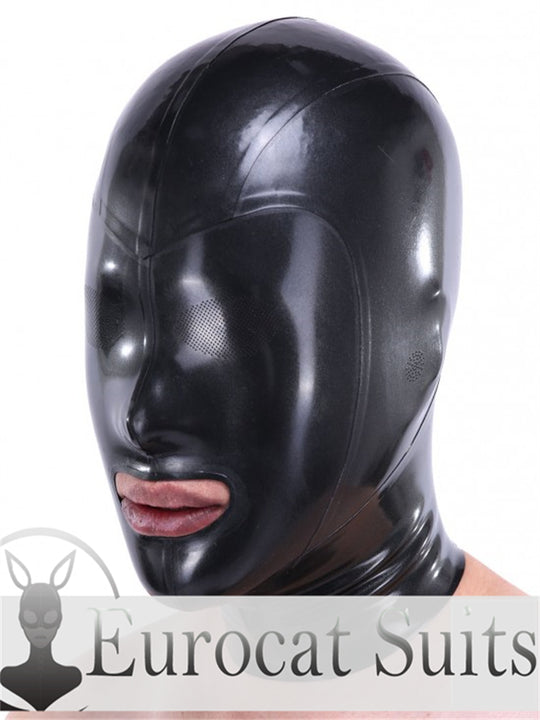 eurocat Male Latex Hood Rubber Fetish Wear Cosplay catsuits MASK LASER PERFORATE