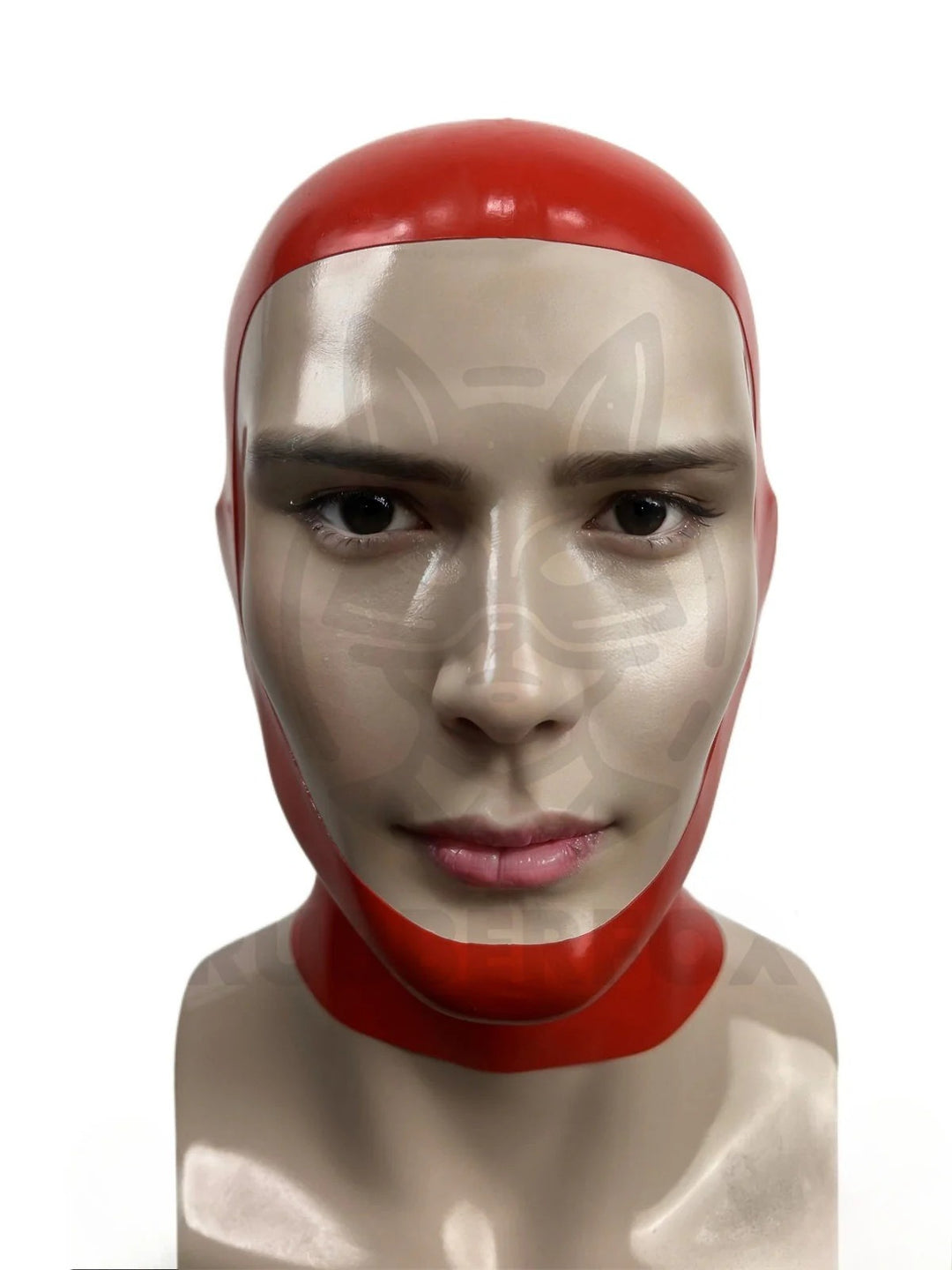 Latexmaske, rote Gummihaube, halbes Gesicht 