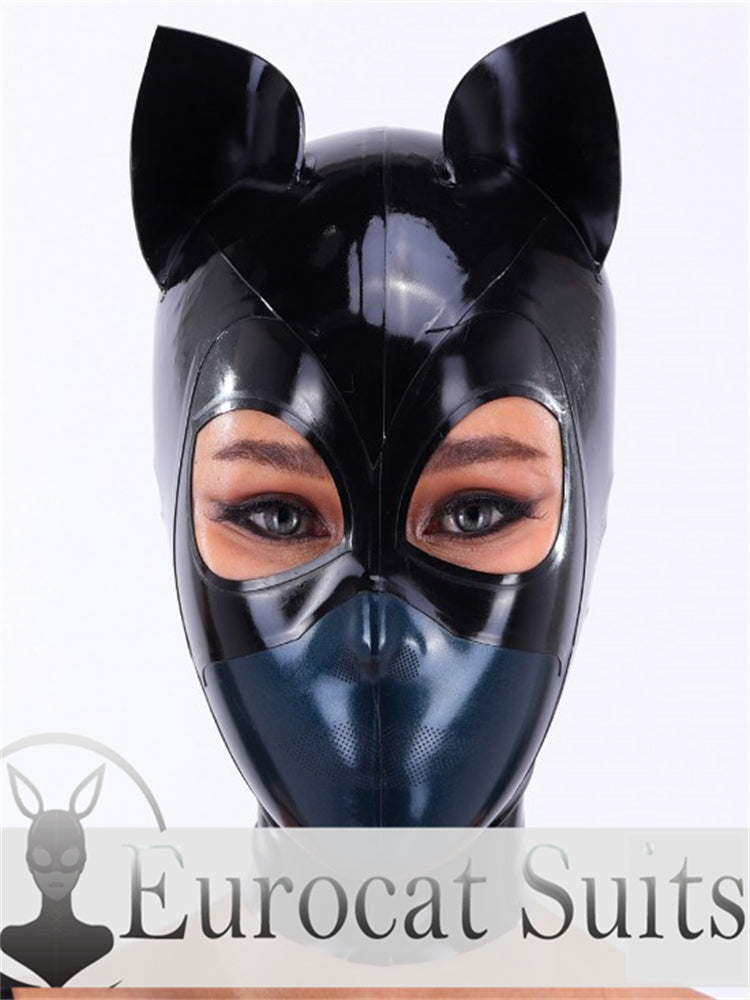 eurocat  Latex Hood Rubber Fetish Wear Cosplay catsuits  MASK