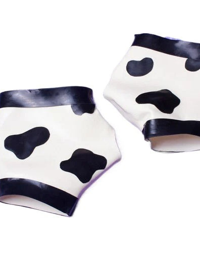 Cow Print Latex Gauntlets Applique Embellished Gloves